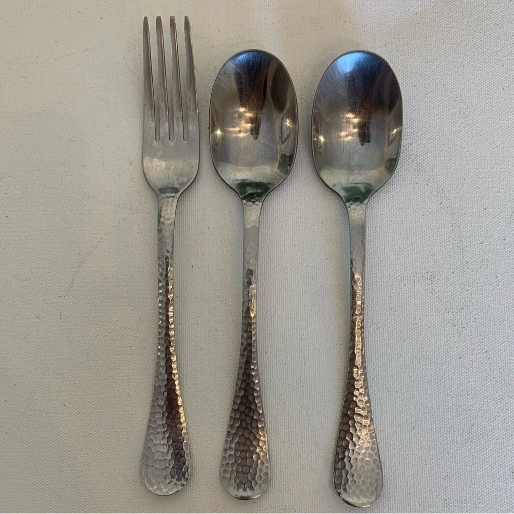 3 Piece Stainless Steel China Hammered Texture Fork Spoons Set 7.75